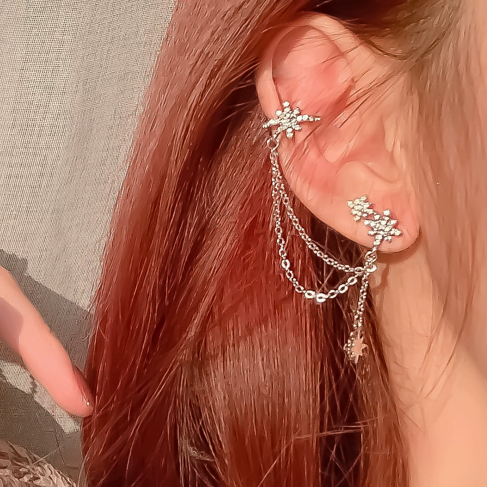 Серьги асимметричные с цепочкой, милый дизайн с гальваническим покрытием, серебро и золото