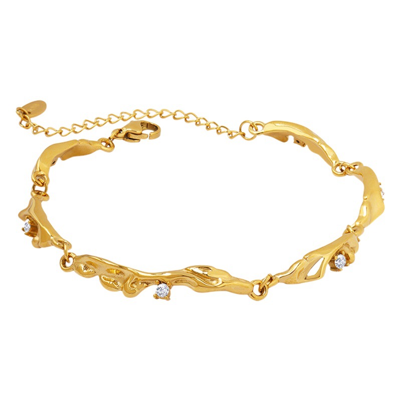 Estilo coreano de alto grado de luz de lujo personalidad nicho diseño de titanio Chapado en acero 18K joyería de oro con incrustaciones de circón pulsera ins moda mujeres