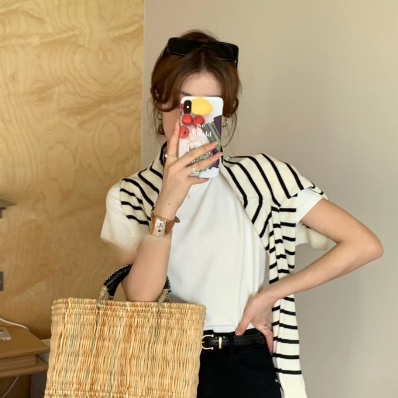 92% Cotton Shoulder Crew Neck Short-sleeved T-shirt Women's Korean Version Loose Summer New Solid Color Small Man With T-shirt Top_ecoleips.com