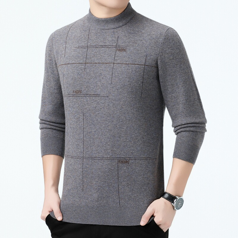 High-End Winter Middle-Aged Men's Wool Bottoming Knitwear Thickeneded Plus Size Casual Round Neck Warm Knitwear