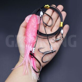 Cross-Border Fishing Hook Set with Three Hooks for Tuna, 49-Strand Steel Wire Fishing Line, Treble Hook for Sea Fishing, 4X Reinforced Treble Hook