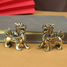 黄铜神兽麒麟摆件办公室茶具茶宠实心飞天麒麟纯铜金属工艺摆件