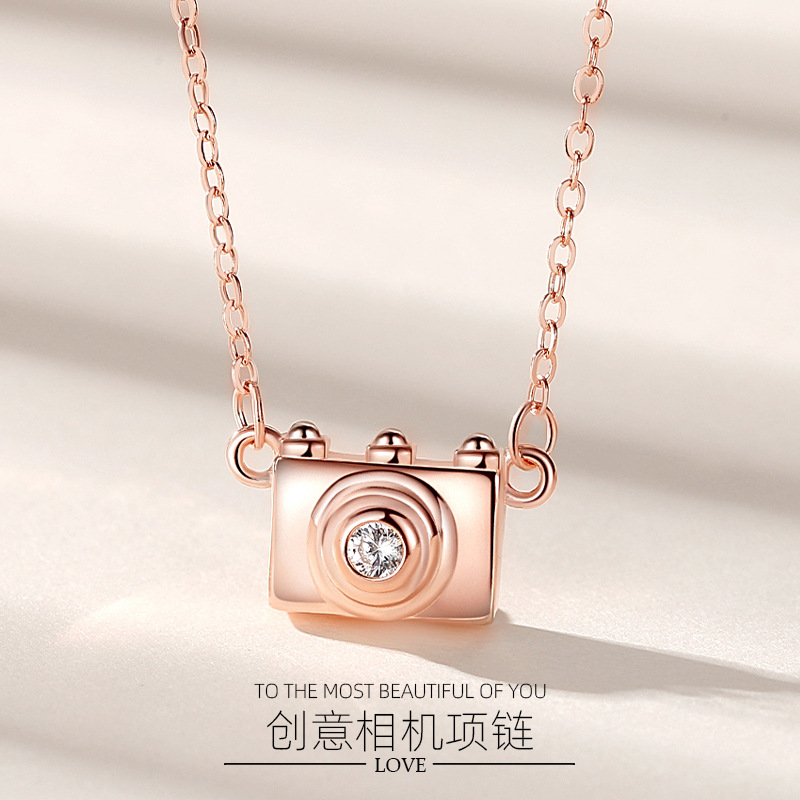 s925 sterling silver camera necklace fem...