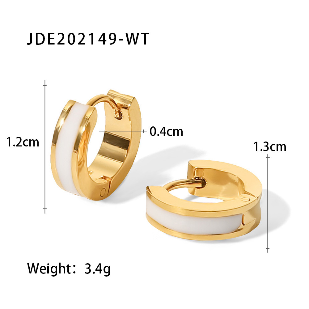 Fashion Round Stainless Steel Earrings Enamel Gold Plated Stainless Steel Earrings display picture 3