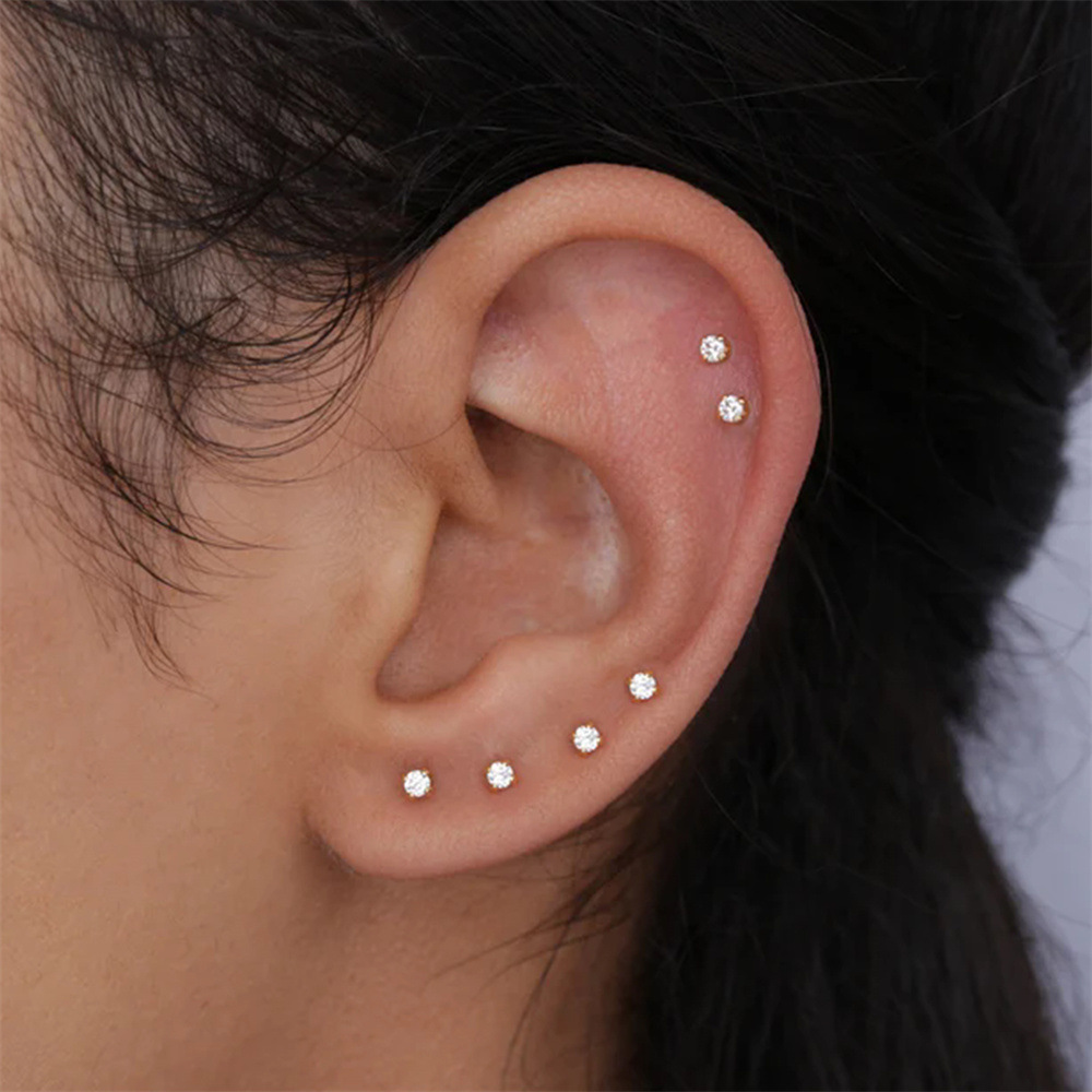 1 Set Quantity 1 Set 925 Sterling Silver Zircon Geometric Ear Studs
