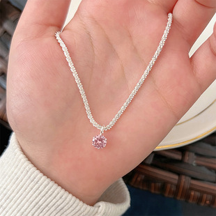 Pink Diamond Baby's Breath Necklace 2025 New Hot Style Sparkling Necklace Accessible Luxury Niche Clavicle Chain Women's High-End