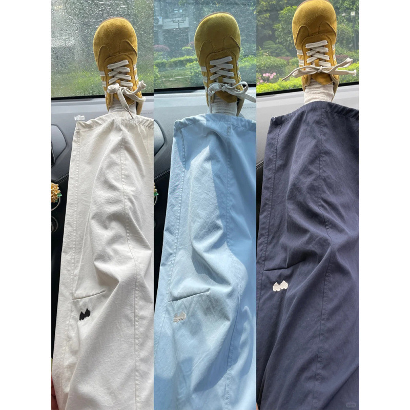 Quick-Dry Casual High-Waisted Embroidered Workwear Wide-Leg Pants for Women, Summer Thin Loose Fit, Slimming Versatile Petite Sports Pants