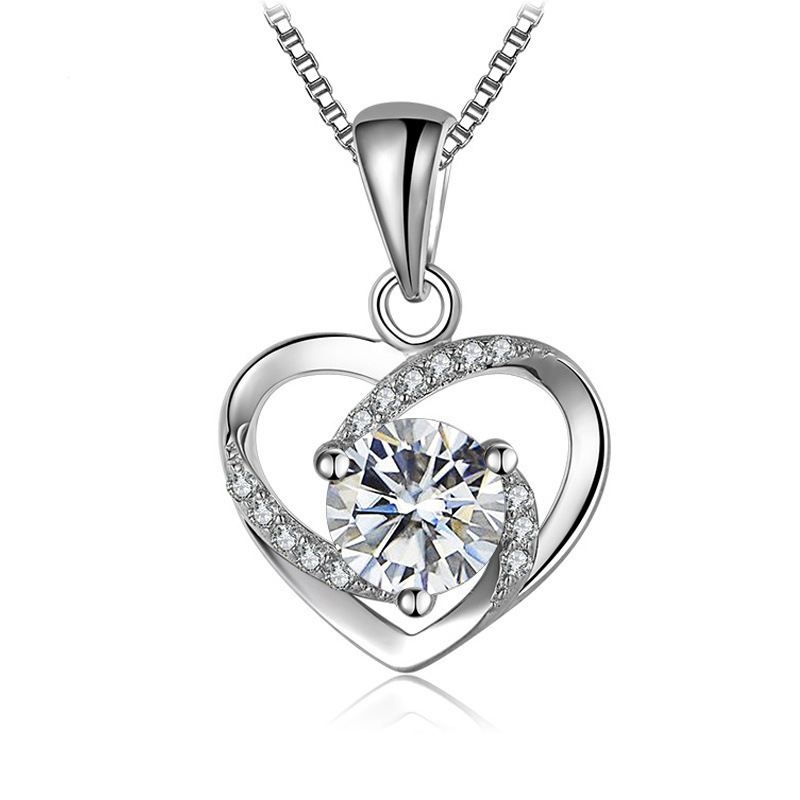 Collar de plata esterlina 925 mujer 1 quilate collar de piedra de moissanita color rosa en forma de corazón pendientes de piedra de moissanita ventas transfronterizas calientes