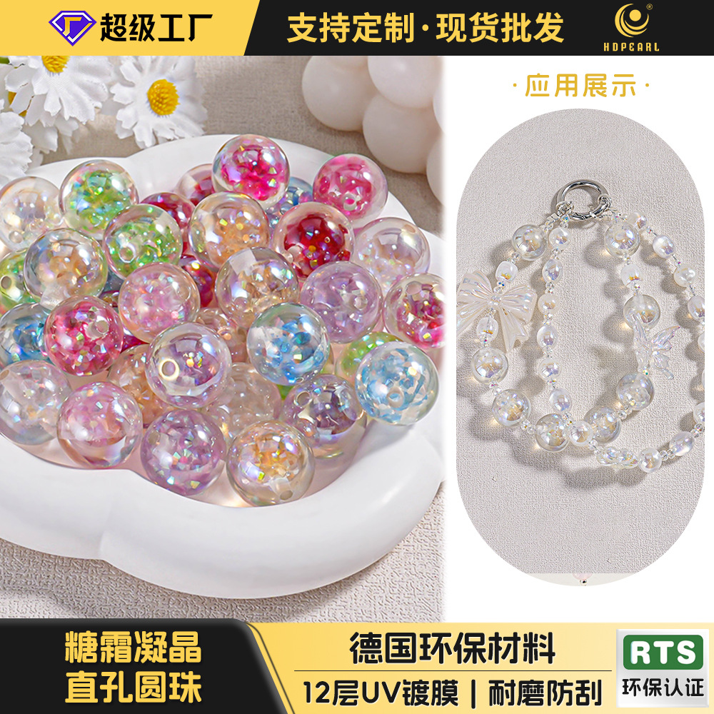 20 glaseado condensado de cristal redondo con cuentas de bricolaje cadena de teléfono móvil llavero colgante de coche accesorios de joyería material de cuentas de resina