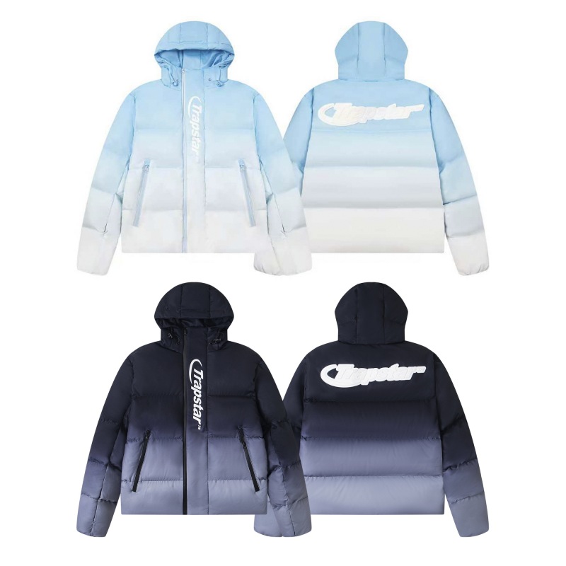 Trendy Trapstar Autumn and Winter New Glossy Pu Leather Jacket Thickened down Hooded Coat Casual Versatile Unisex