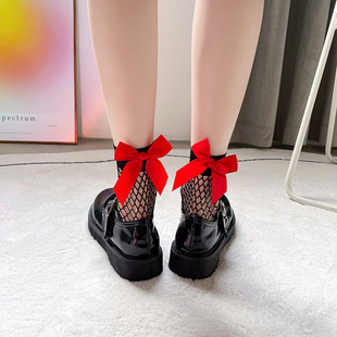 JK mid-tube socks fishnet hollow lace bow socks Lolita wear cub socks JK girls fishnet socks