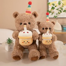 彩虹帽生日蛋糕小熊玩偶泰迪熊公仔毛绒玩具男女娃娃毛绒生日礼物