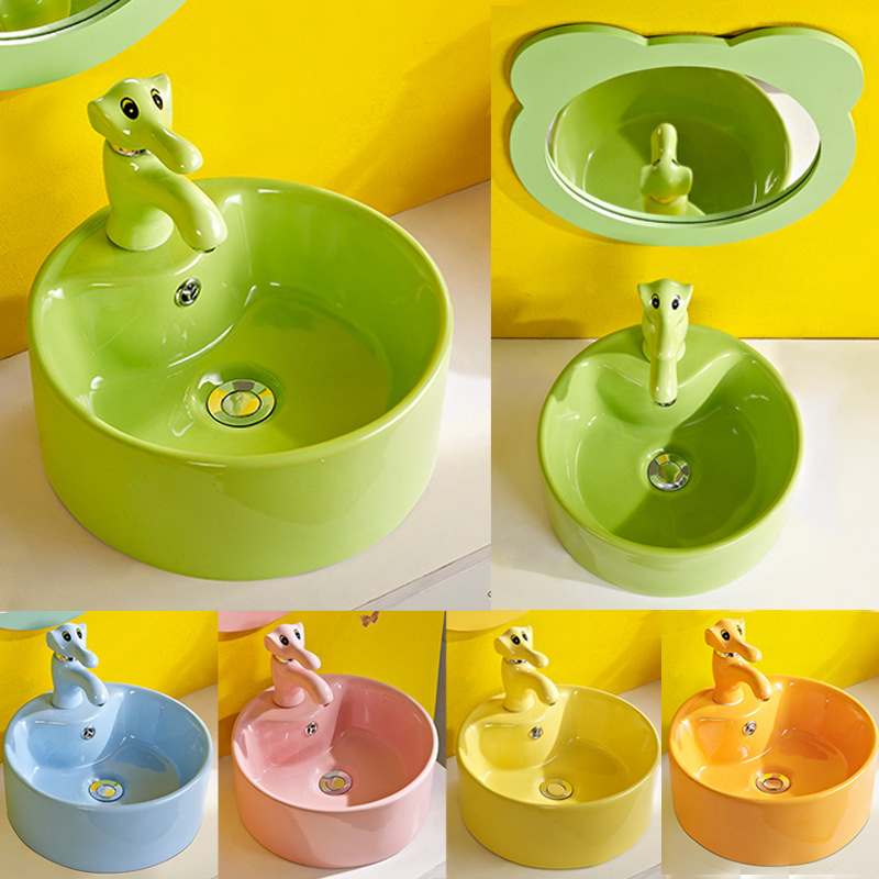 Lavabo de color para niños de jardín de infantes lavabo de cerámica tamaño pequeño lavabo para niños mesa redonda lavabo fabricante