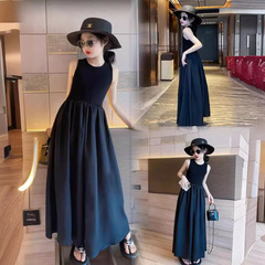 女童連衣裙夏季兒童小黑裙長裙夏裝背心裙女大童洋氣童裝裙子夏款