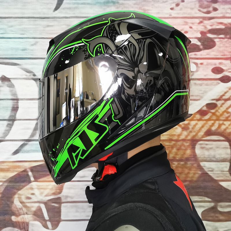 AIS Motorcycle Helmet Full Face Dual Lens Horns
