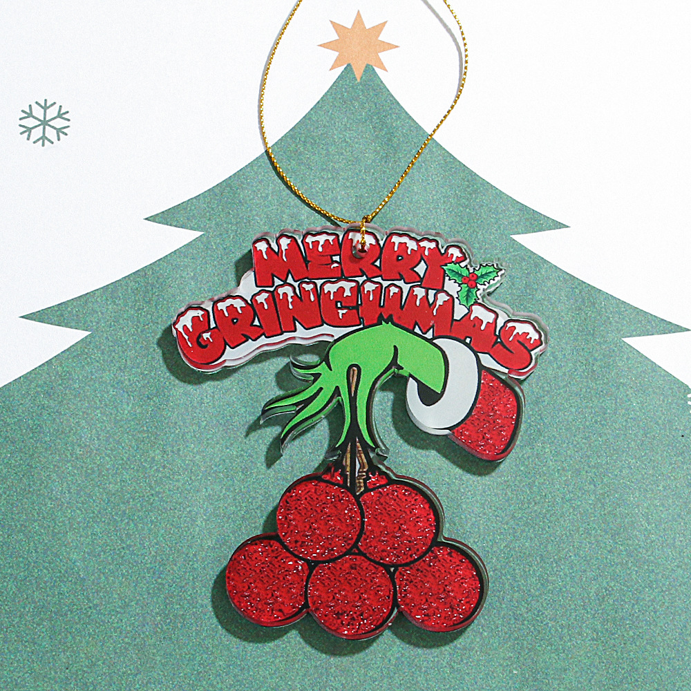 Arylic Material Christmas Festival Cute Grinch Arylic Christmas Bag Pendant