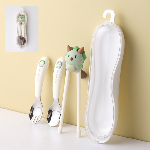 Baby training chopsticks, children's tableware, spoons and forks, learning chopsticks, cartoon three-piece set of children's chopsticks to assist in eating