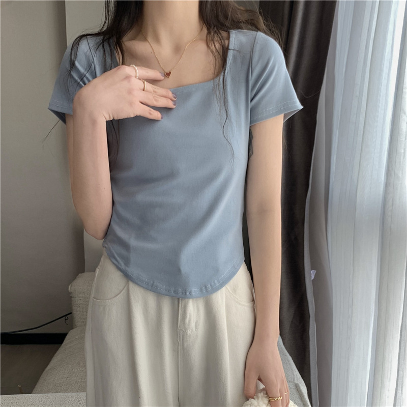 175g Weight Short Sleeve Sleeve Length Polyester Fabric Type Short Top Length T-shirt Tops Type Casual, Daily Occasion Square Neck Neckline Slim Fit Type Solid Color Pattern Spring, Autumn Season Women's Gender Casual, Simple Style Style Wholesale Women's Casual Simple Style Solid Color Short Sleeve T-Shirts 6