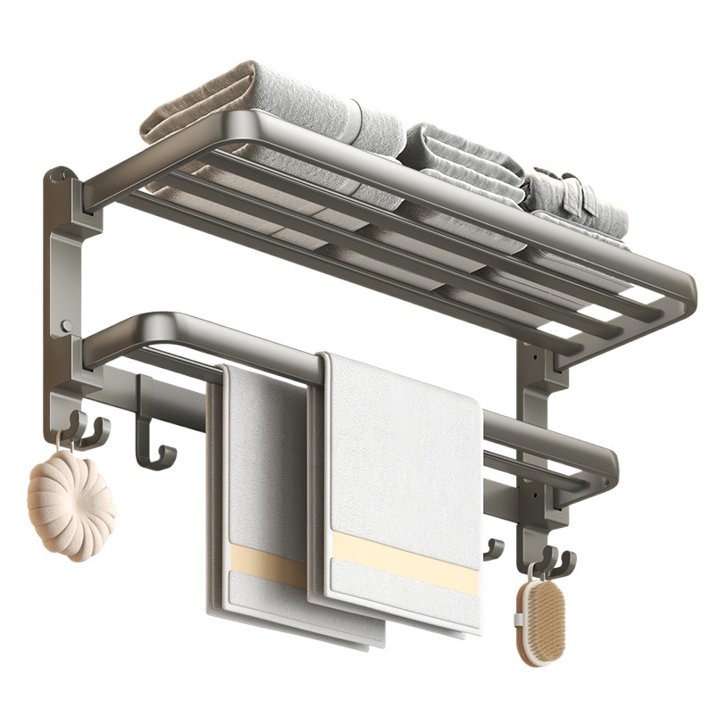 Pistola gris plegable toallero sin perforar inodoro estante de baño de doble capa inodoro toallero inodoro