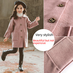 Children's coat, woolen double-sided thickened coat for girls, 2024 new model, medium and large size, Korean style, stylish, middle-length coat, trendy