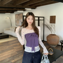 【网布+随心裁】蝴蝶结绑带抹胸背心女夏季碎花防晒上衣两件套