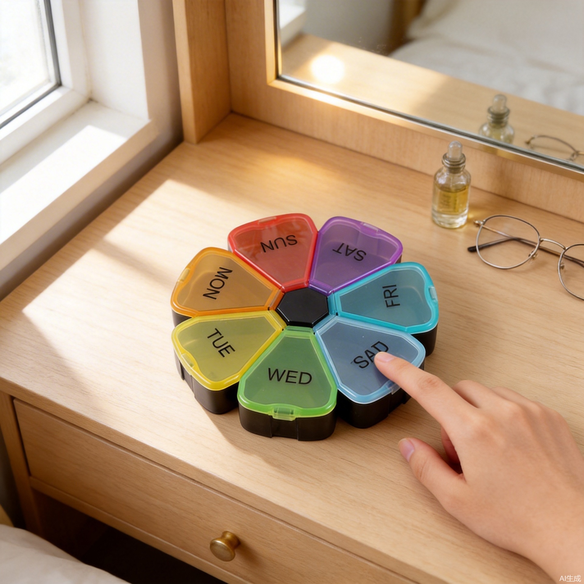 New Seven-day Round Portable Seven-compartment Pmedicine Box Transparent Colorful Large Petals Mini Tablet Storage Sub-pack Pmedicine Box