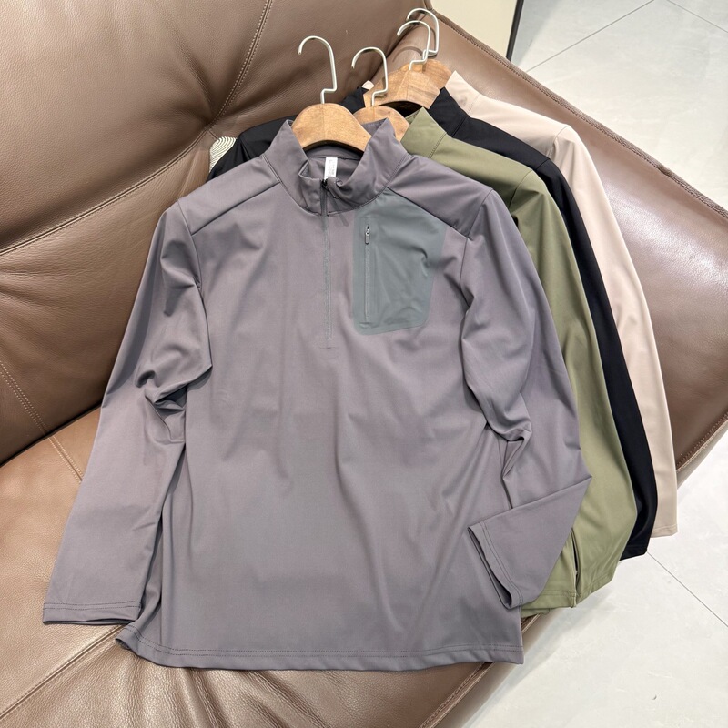 Niaojia Replacement 2025 Autumn New Half-Zip Long-Sleeve T-Shirt Seamless Taped Pocket Three-Dimensional Cut Sweatshirt for Men