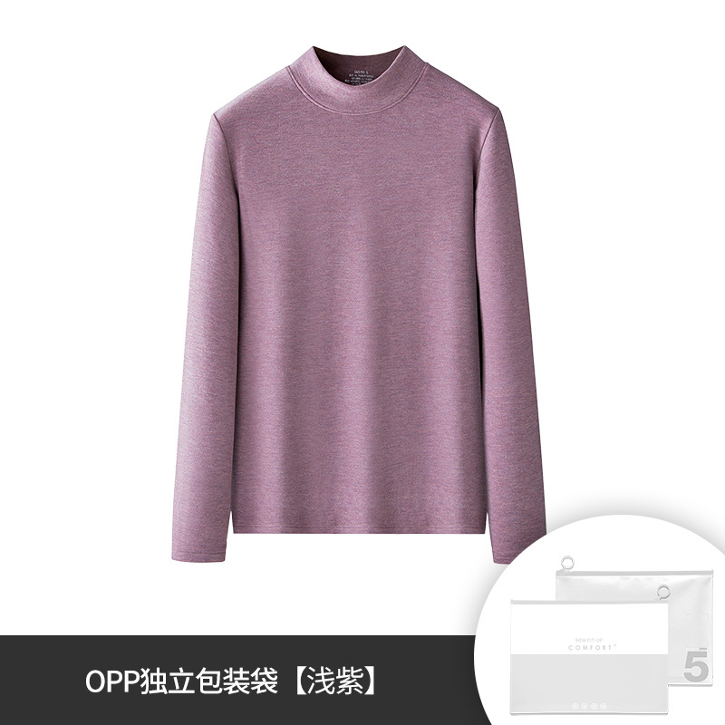 [Contiene seda] Nueva ropa de abrigo de cuello medio alto de lana para mujer transfronteriza de otoño e invierno, color sólido más camisa de fondo grueso de terciopelo