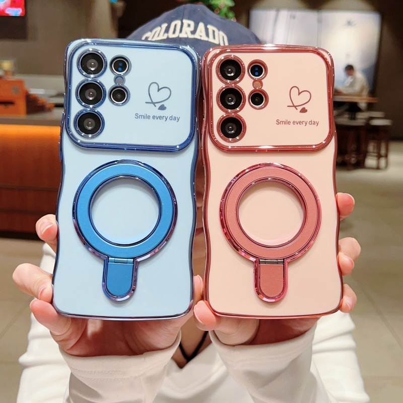 电镀爱心适用三星S25手机壳S24Ultra保护套S23波浪大视窗S22支架|undefined