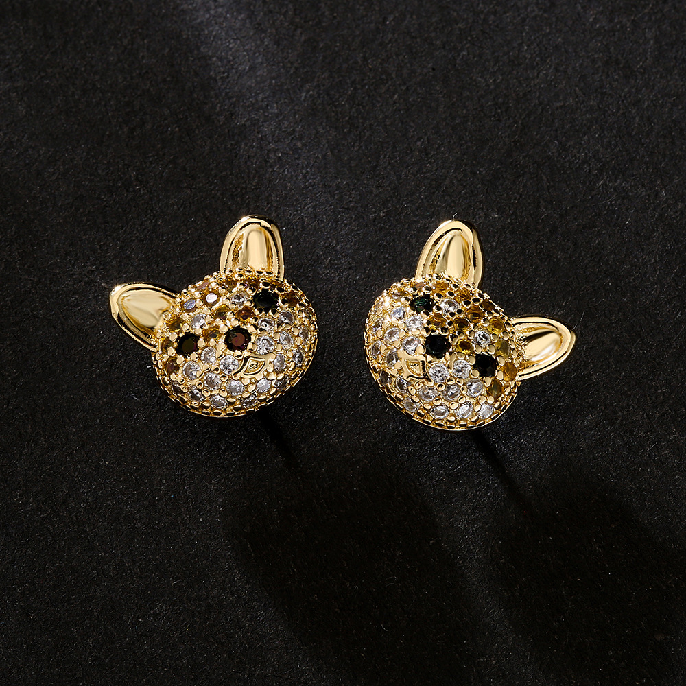 Fashion Cute Puppy Copper Plated 18k Gold Zircon Earrings display picture 3