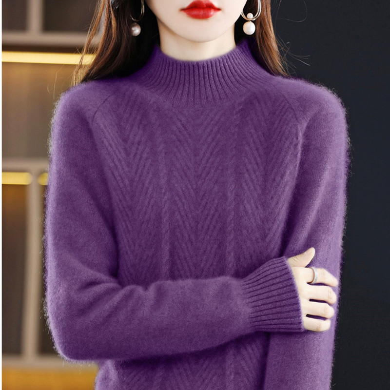 Ropa de otoño e invierno 2024 nuevo popular de este año popular hermoso medio cuello alto grueso suéter de las mujeres camisa de fondo de estilo occidental