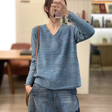 26春季新款混纱百搭慵懒风长袖毛衣显瘦休闲宽松针织打底衫上衣女