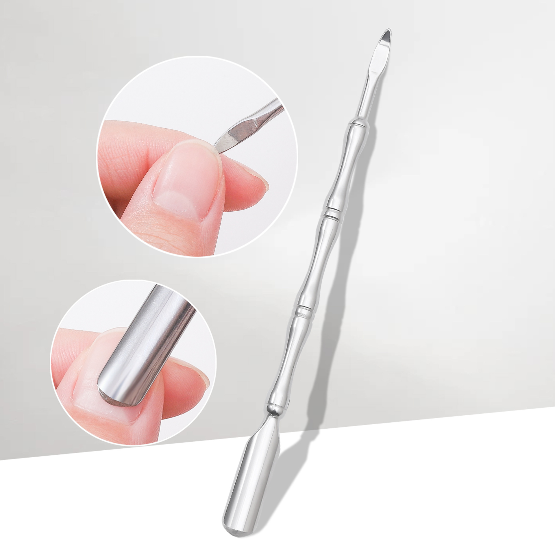 Juego de empuje de piel muerta para uñas transfronterizo, corte de piel muerta de acero inoxidable, conjunto de empuje de acero pequeño de bambú, herramienta de eliminación de piel muerta de tres piezas