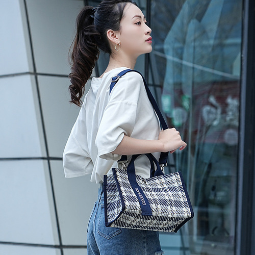 New Checkered Geometric Crossbody Bag for Women, Single Shoulder or Hand-held Waterproof Film Fashion Handbag