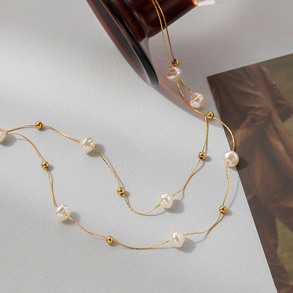 Layered Necklaces Classification 304 Stainless Steel Chain Material 18K Gold Plating Color PVD Coated Real Gold Plated 18K Gold Pearl 304 Stainless Steel Waterproof Non Tarnish 304 Stainless Steel Layered Necklaces