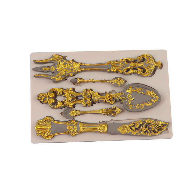 Nuevo occidental vajilla cuchillo tenedor cuchara fondant pastel molde chocolate decorativo molde de silicona epoxi para hornear