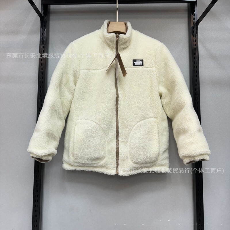 Lamb wool TNF double-sided 96% cotton jacket for men and women, autumn and winter, fleece-lined, thick, loose, warm, reversible jacket Lamb wool TNF double-sided 96% cotton jacket for men and women, autumn and winter, fleece-lined, thick, loose, warm, reversible jacket