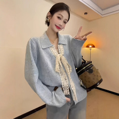 秋冬穿搭蕾丝系带毛衣女款2025新款时尚洋气减龄镂空针织开衫上衣