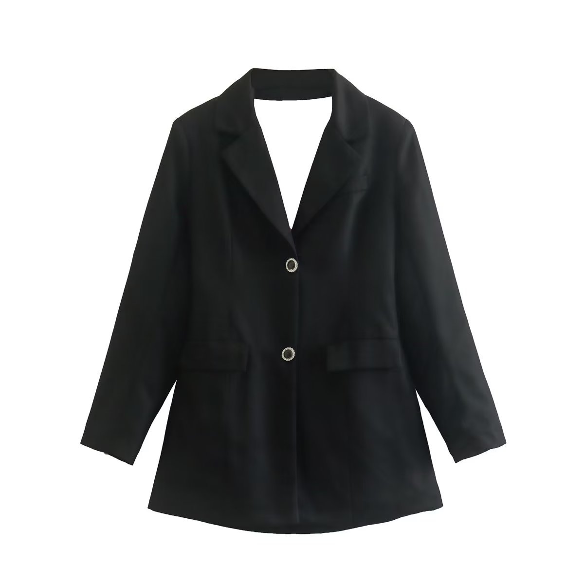 Vielseitige schwarze rückenfreie Anzugjacke mit Schleife und modischem Design für Damen_voghion.com