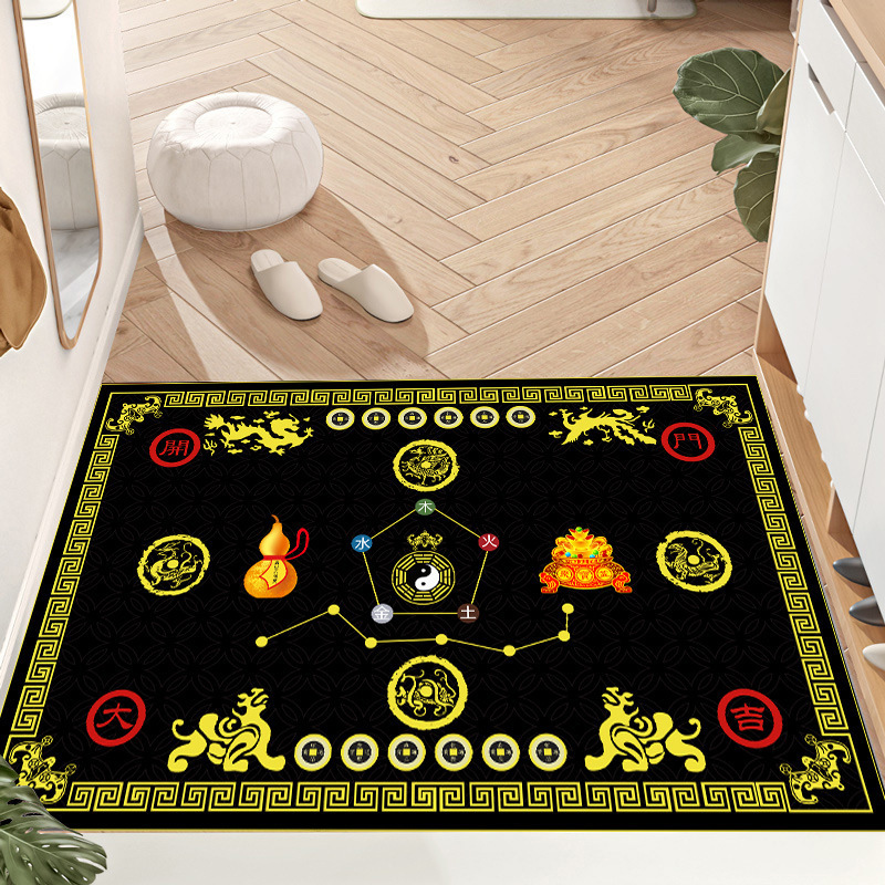 Chinese-style Dragon and Phoenix Bagua Five Elements Feng Shui Floor Mat for Living Room and Bedroom, Attracts Wealth and Fortune, Home Use, Waterproof and Washable