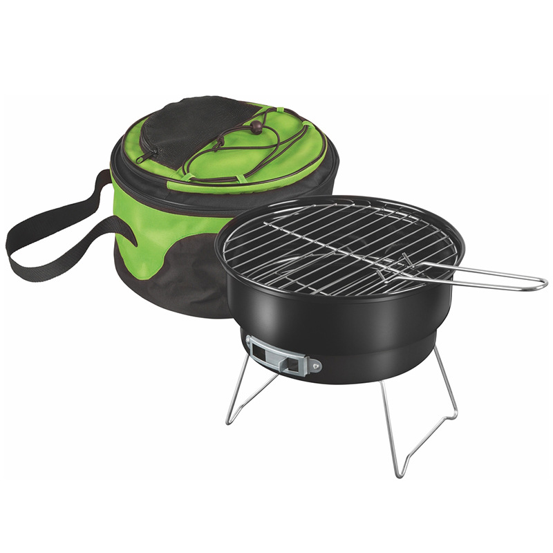 Mayorista pequeña parrilla plegable portátil al aire libre bolsa de hielo parrilla de carbón redonda BBQ camping parrilla de carne