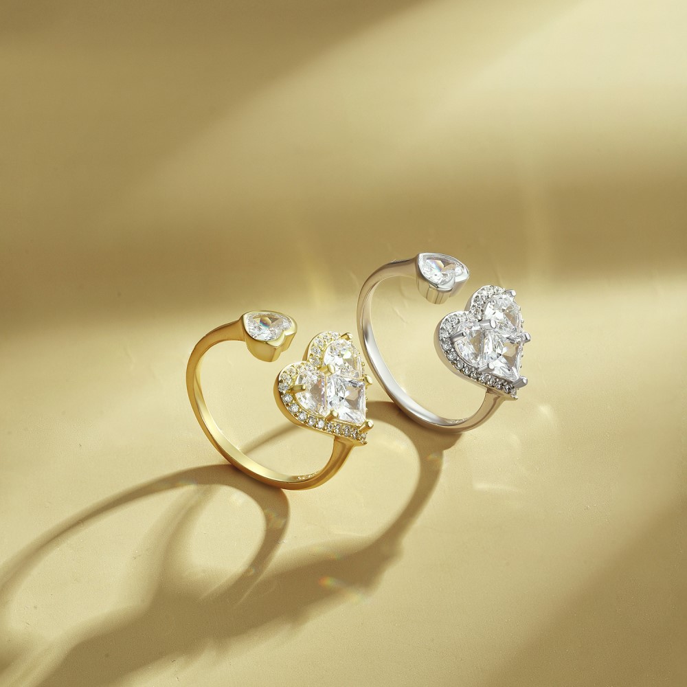 5g Weight Zircon Inlay Material Open Ring Classification Adjustable Ring Size 925 Sterling Silver Zircon Heart Shape Open Ring