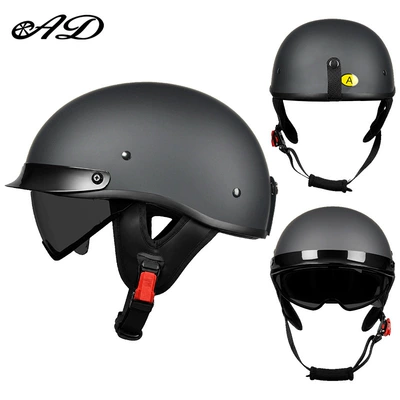 Motosiklet kaskı (dəbilqə) – Men and Women, Summer Half-Helmets - category-3ca-matt-black-black-tea-mirror-transparent-mirror-m55-56-head-circumference