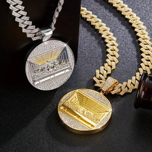 跨境爆款大圆饼欧美嘻哈男士项链最后的晚餐镶水钻合金吊坠饰品