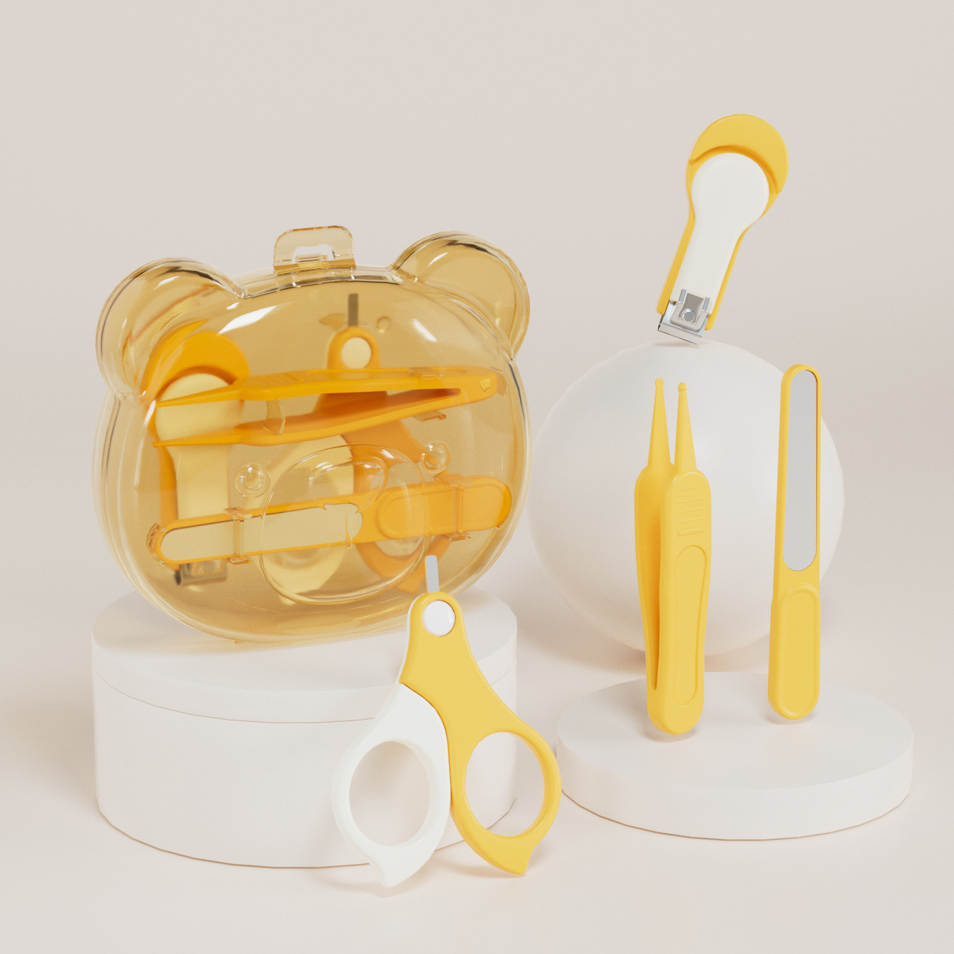 Набор кусачек для ногтей Bill Bear из четырех сумок — желтый манго