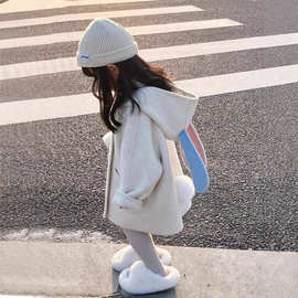 韩国童装2025秋冬新款女童可爱兔子毛呢大衣宝宝加厚卡通毛呢外套
