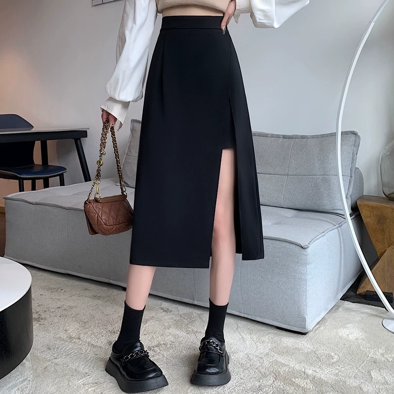 Summer fitted long skirt, brace, high waist, mid-length, A-line