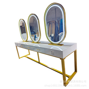 Foreign Beauty Salon Dressing Table with LED Lamp Table Single Panel Barber Shop Hairdressing Mirror Table Salon Beauty Mirror Table