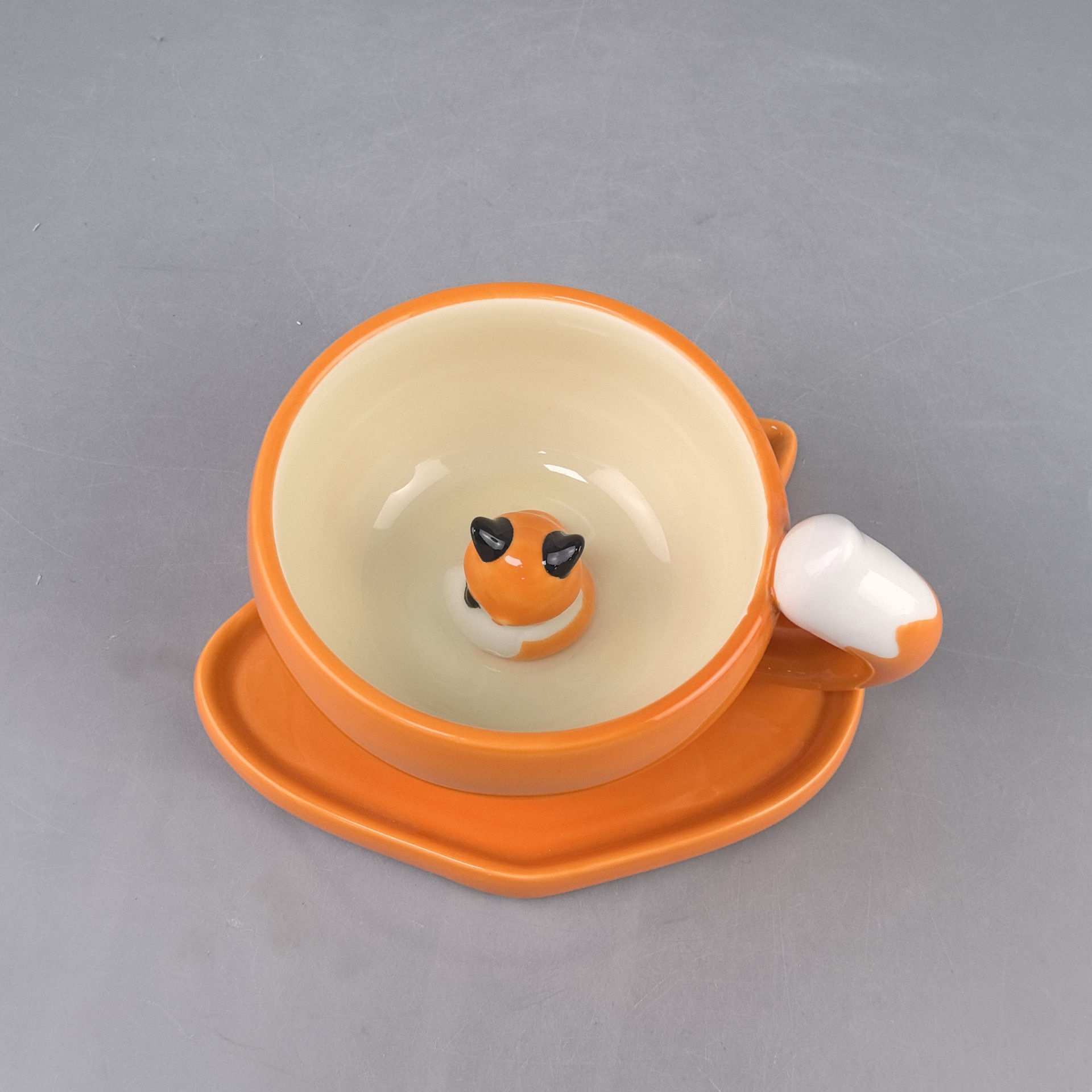 Juego de tazas y platos de zorro de hoja de arce del bosque de otoño, taza de cerámica linda, taza de café, taza de agua para novia