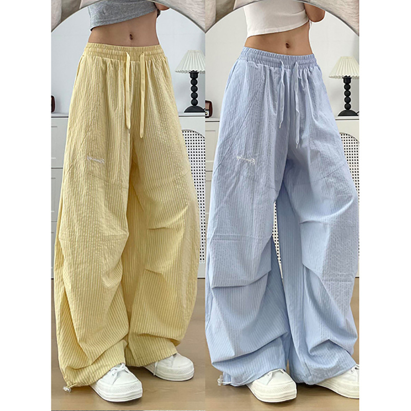 Dopamine American-Style Striped Work Pants for Women, Summer Thin 2026 New High-Waisted Loose Slimming Sports Wide-Leg Pants
